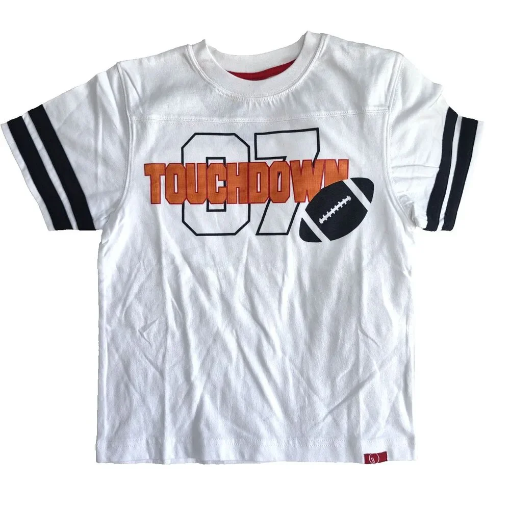 Vintage 2007 Gymboree T-Shirt Boys Size 7 White Touchdown Football Short Sleeve